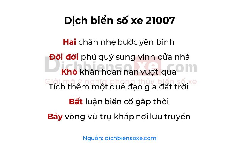 Dịch thơ biển số 21007