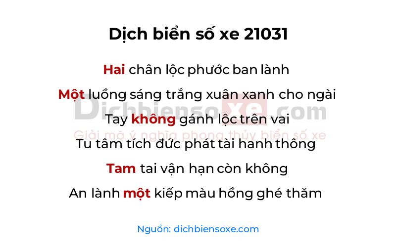 Dịch thơ biển số 21031