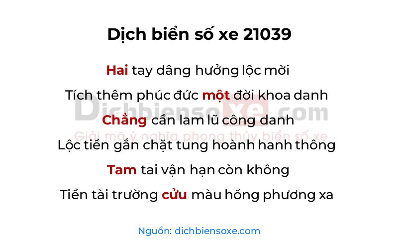 Dịch thơ biển số 21039