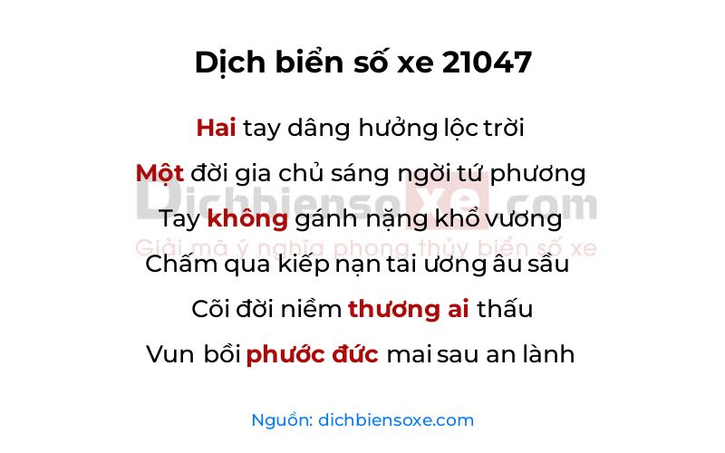 Dịch thơ biển số 21047