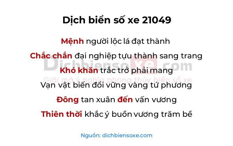 Dịch thơ biển số 21049