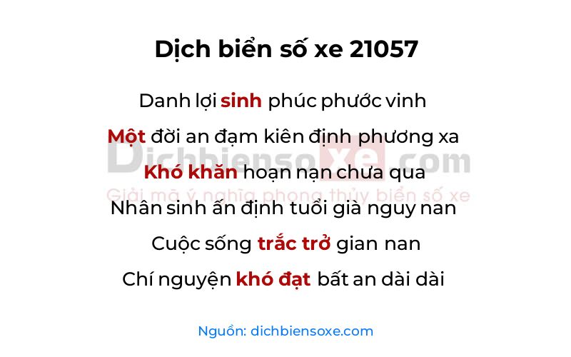 Dịch thơ biển số 21057