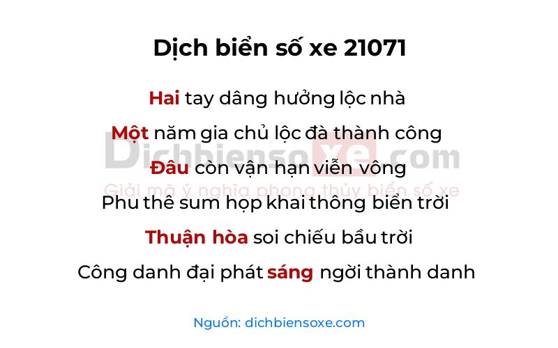 Dịch thơ biển số 21071