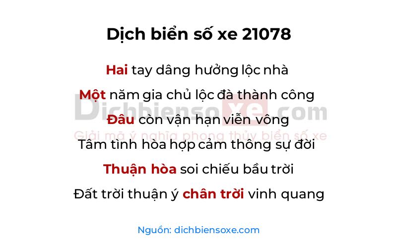 Dịch thơ biển số 21078