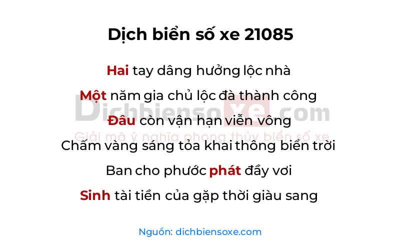 Dịch thơ biển số 21085