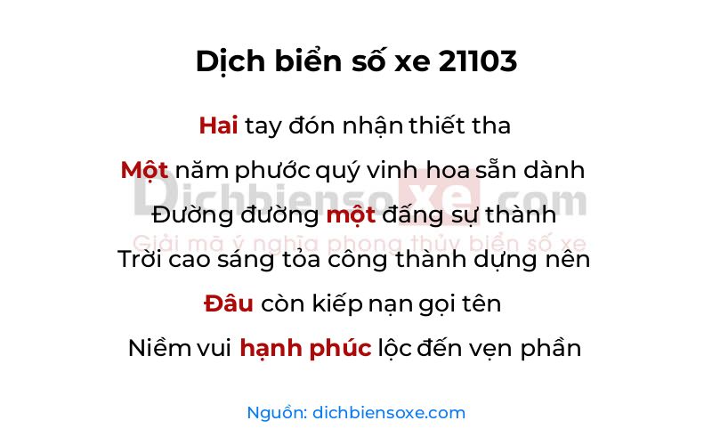 Dịch thơ biển số 21103