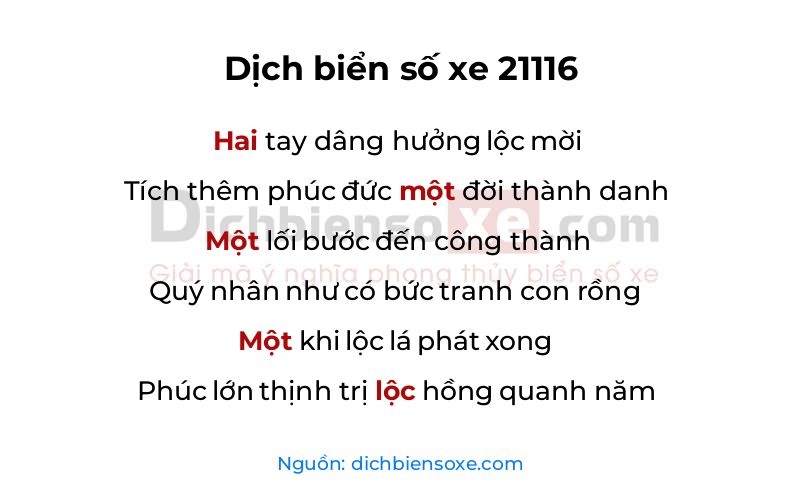 Dịch thơ biển số 21116