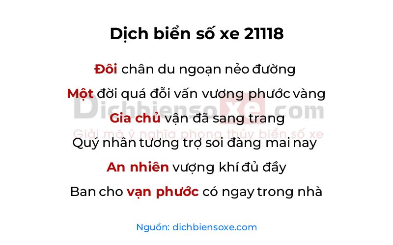 Dịch thơ biển số 21118