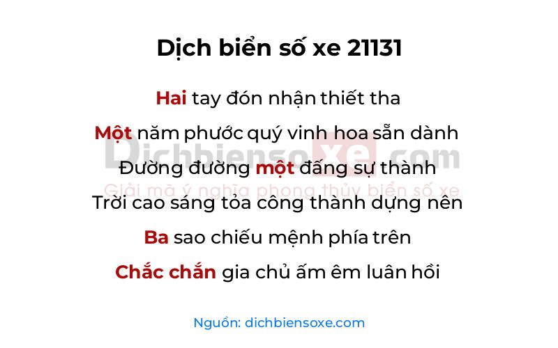 Dịch thơ biển số 21131