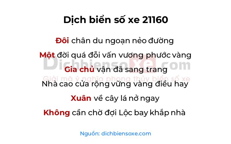 Dịch thơ biển số 21160