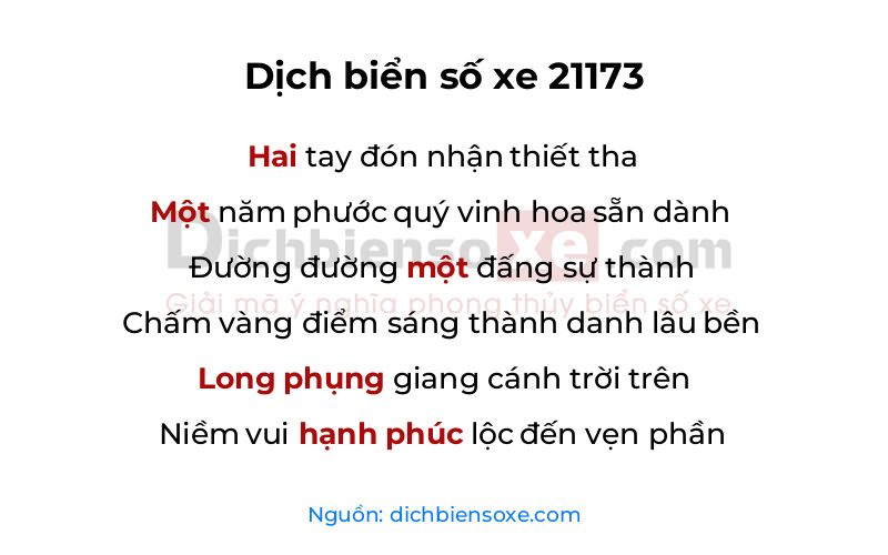Dịch thơ biển số 21173