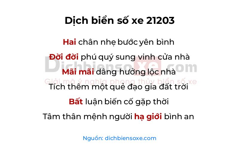 Dịch thơ biển số 21203