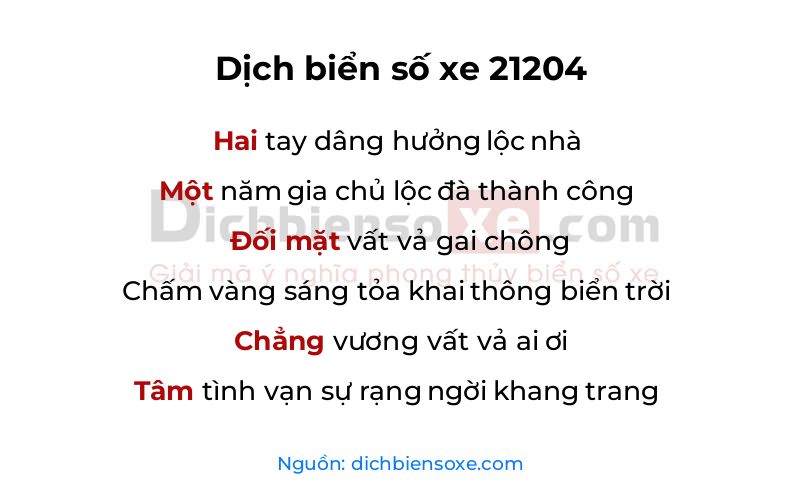 Dịch thơ biển số 21204