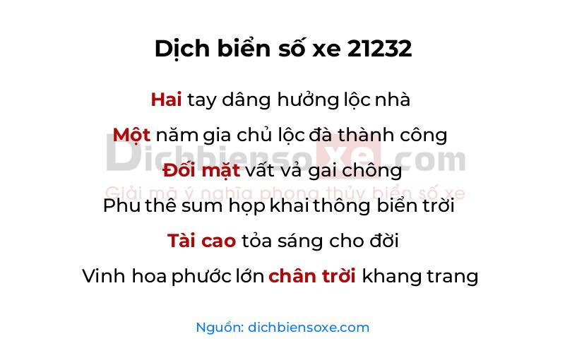 Dịch thơ biển số 21232