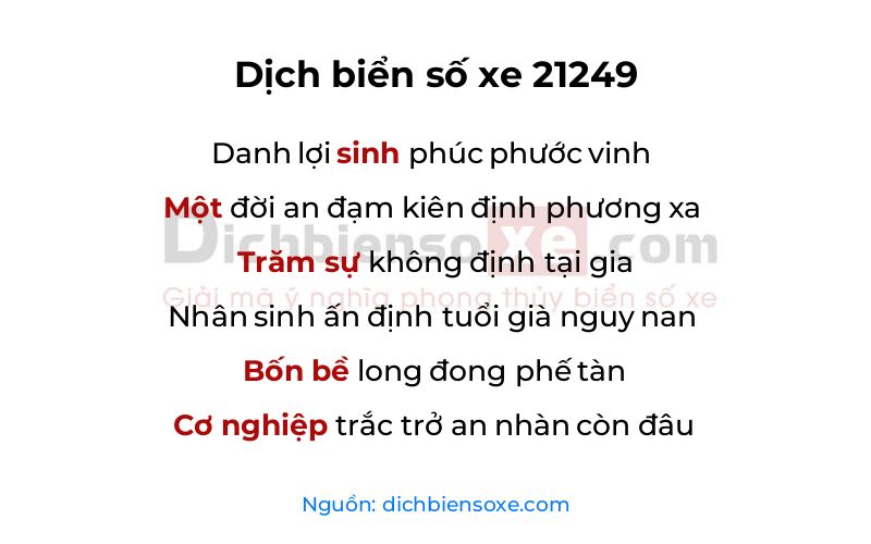 Dịch thơ biển số 21249