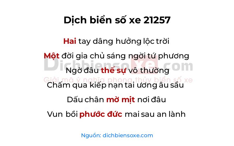 Dịch thơ biển số 21257