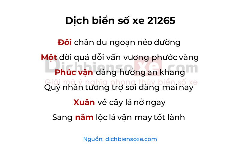 Dịch thơ biển số 21265