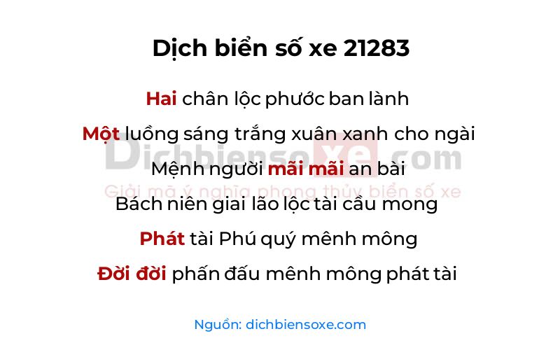 Dịch thơ biển số 21283