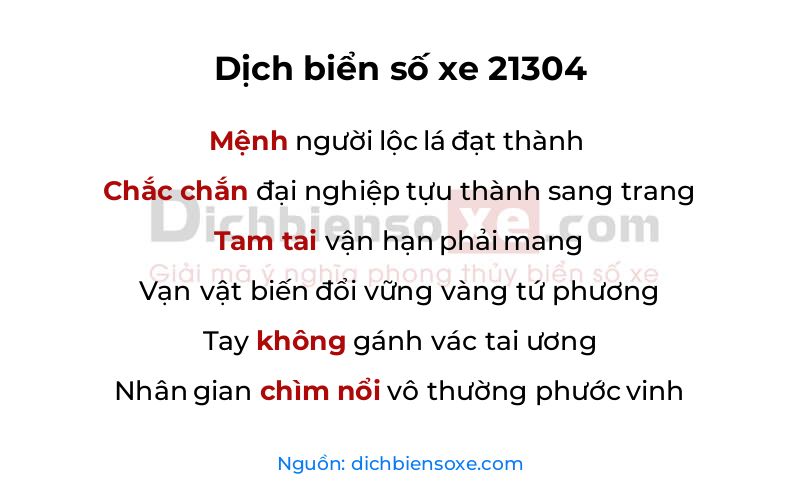 Dịch thơ biển số 21304