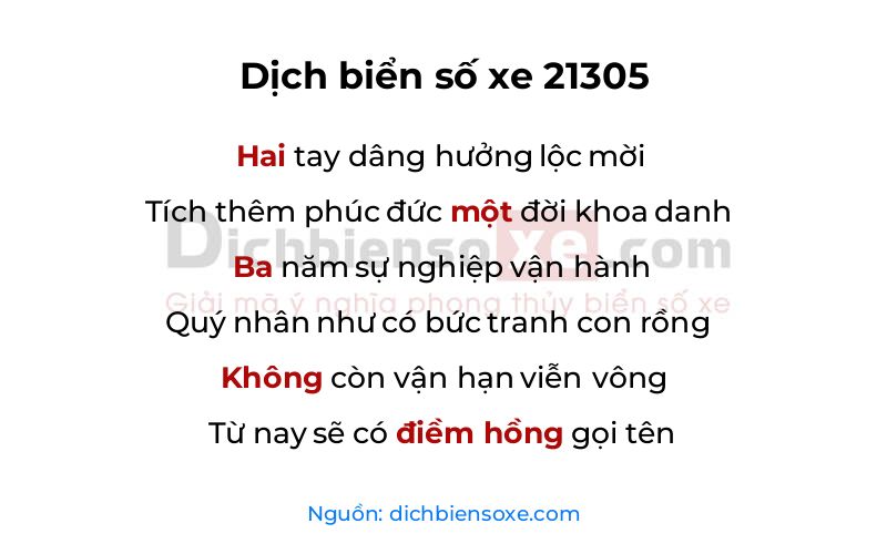 Dịch thơ biển số 21305