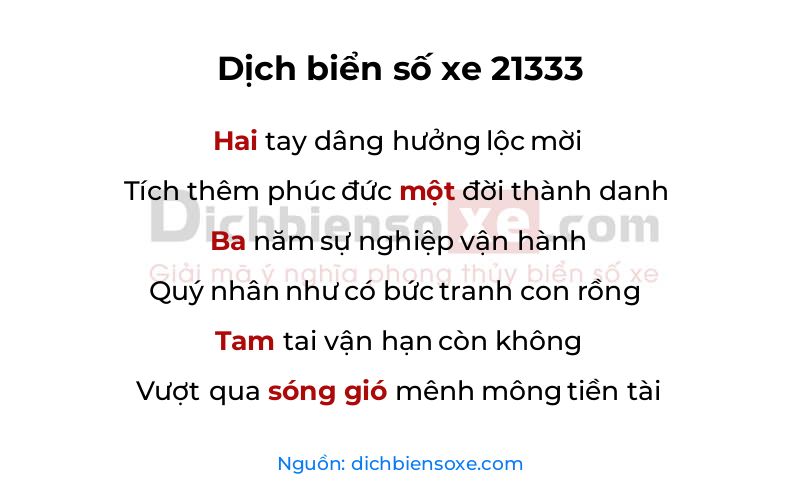 Dịch thơ biển số 21333