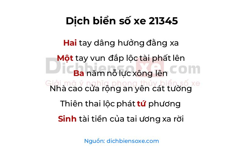 Dịch thơ biển số 21345