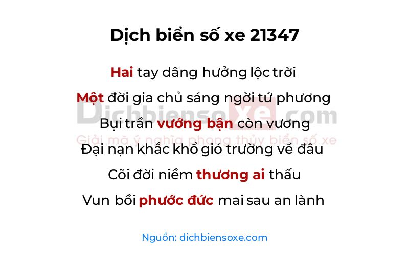 Dịch thơ biển số 21347