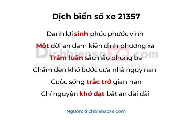 Dịch thơ biển số 21357