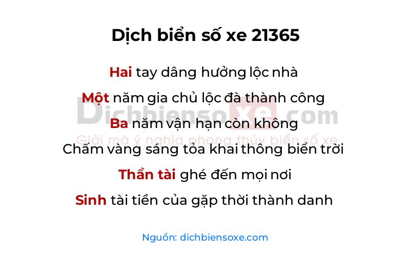 Dịch thơ biển số 21365