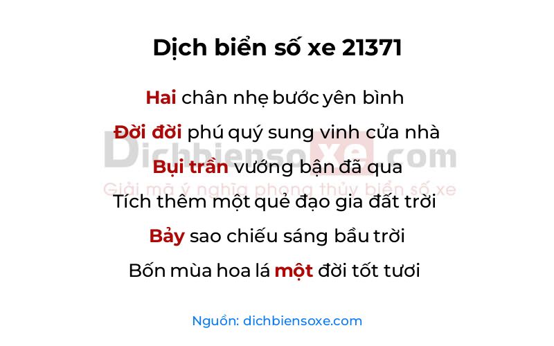 Dịch thơ biển số 21371