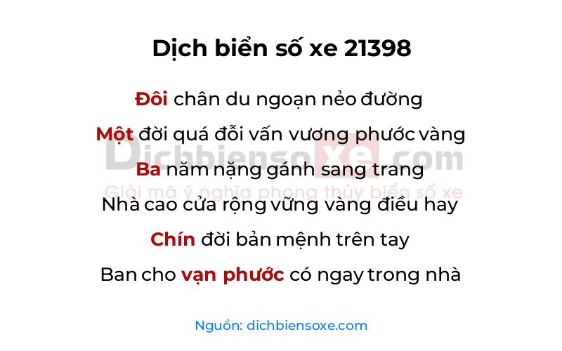 Dịch thơ biển số 21398
