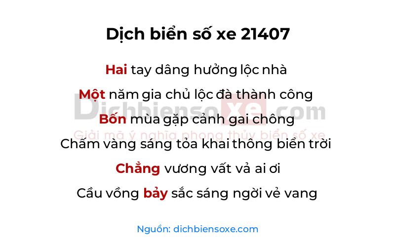 Dịch thơ biển số 21407