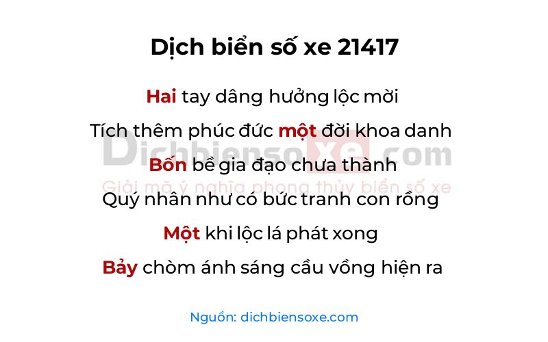 Dịch thơ biển số 21417