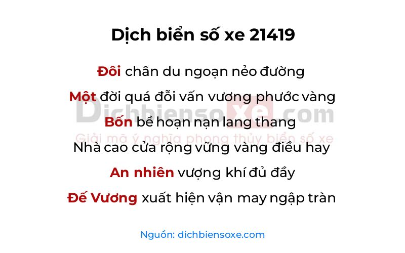 Dịch thơ biển số 21419