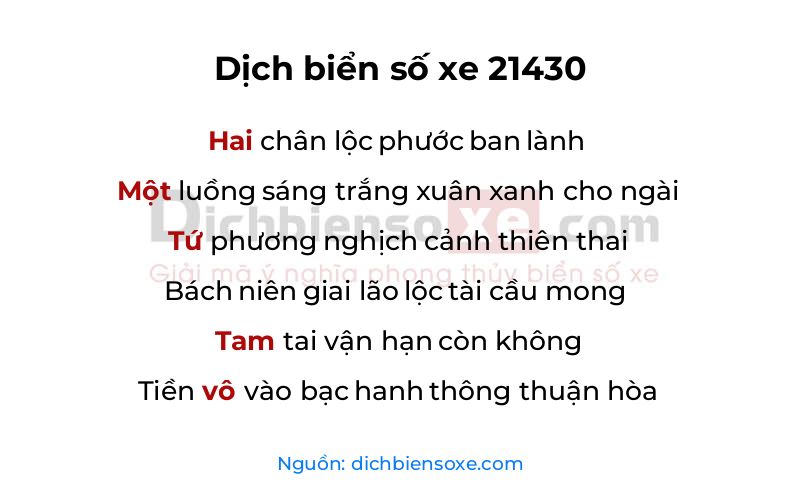 Dịch thơ biển số 21430