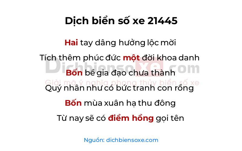 Dịch thơ biển số 21445