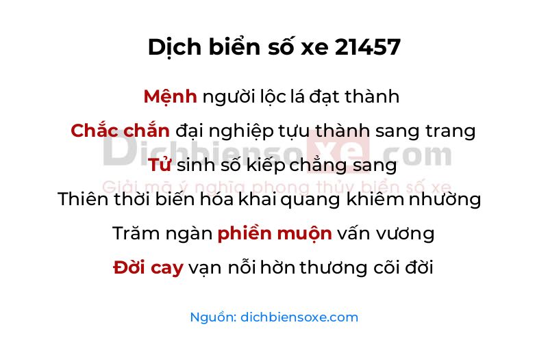 Dịch thơ biển số 21457