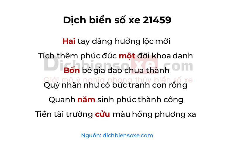 Dịch thơ biển số 21459