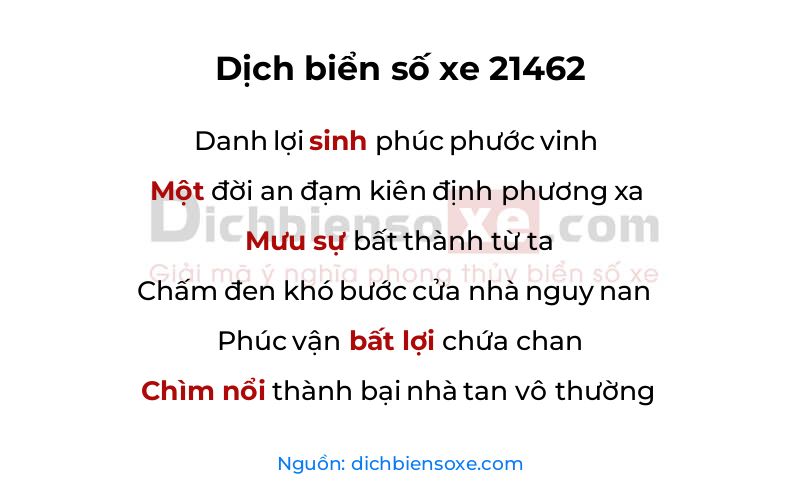 Dịch thơ biển số 21462