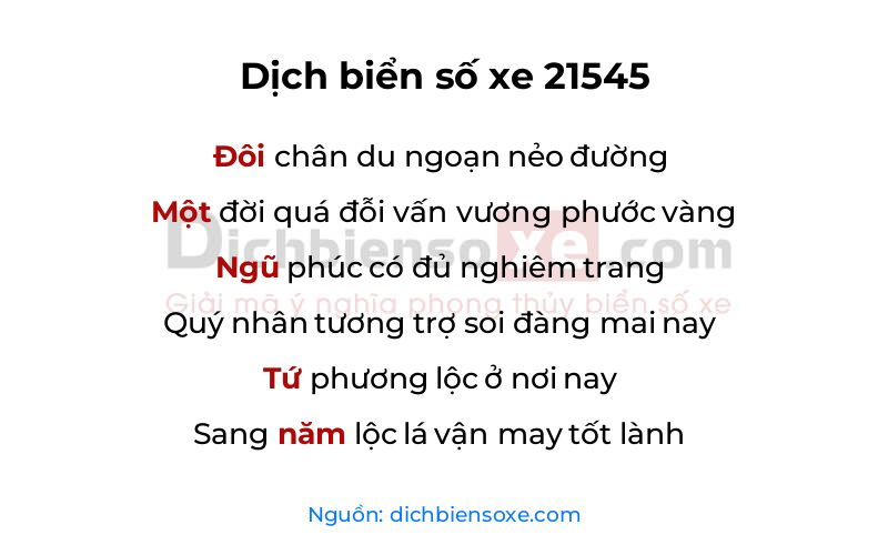 Dịch thơ biển số 21545