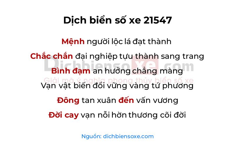 Dịch thơ biển số 21547