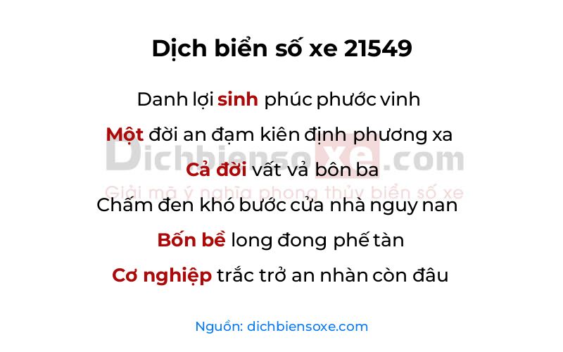 Dịch thơ biển số 21549