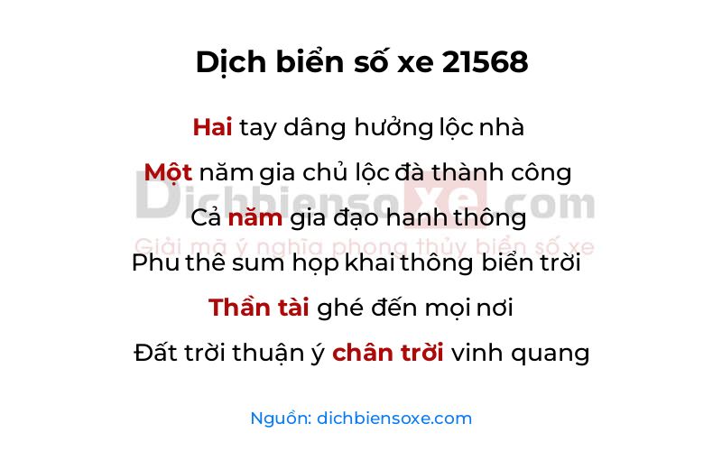 Dịch thơ biển số 21568