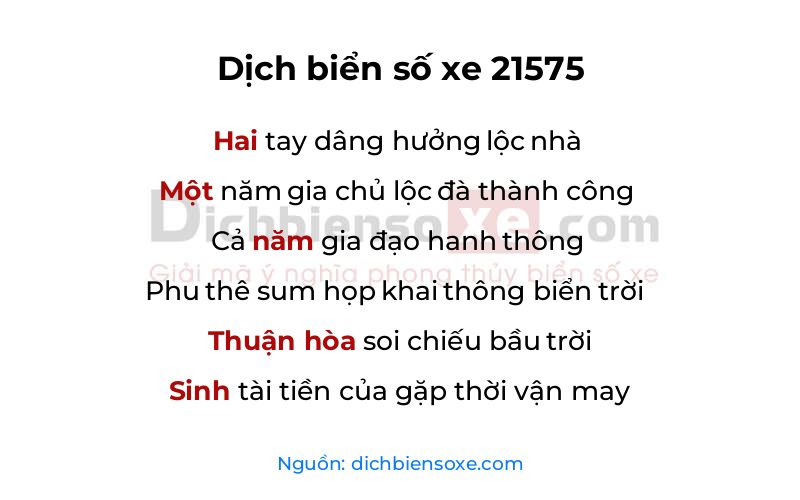 Dịch thơ biển số 21575