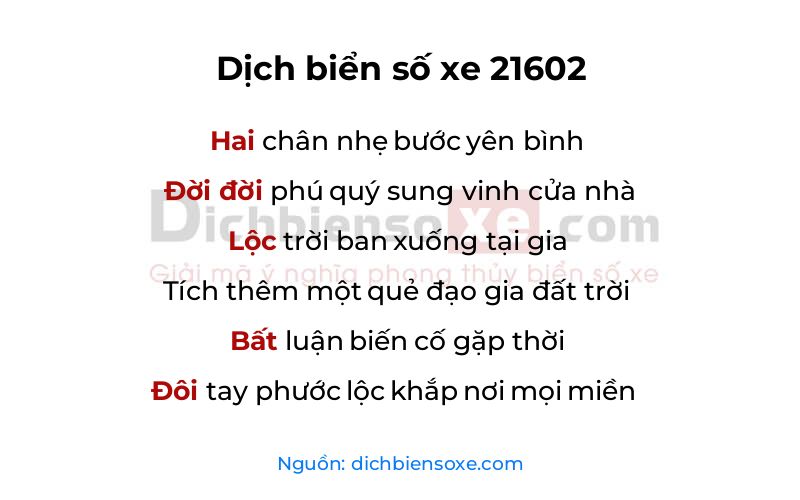 Dịch thơ biển số 21602