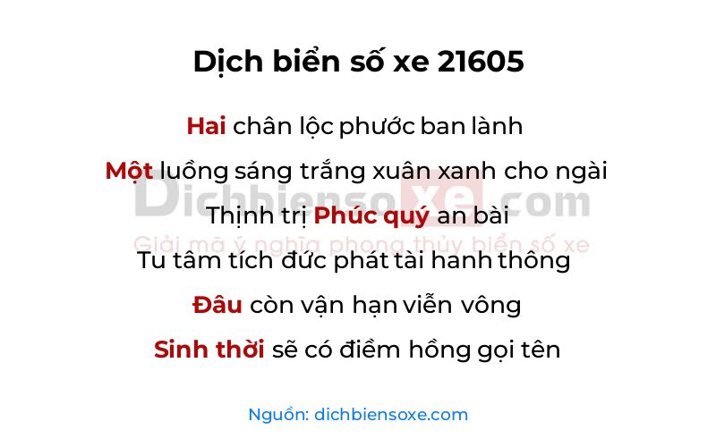 Dịch thơ biển số 21605