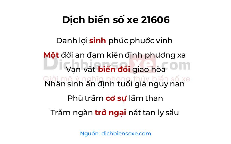 Dịch thơ biển số 21606