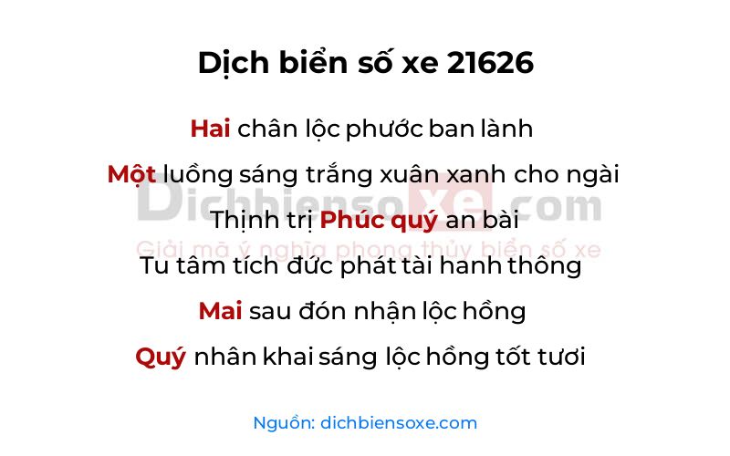 Dịch thơ biển số 21626
