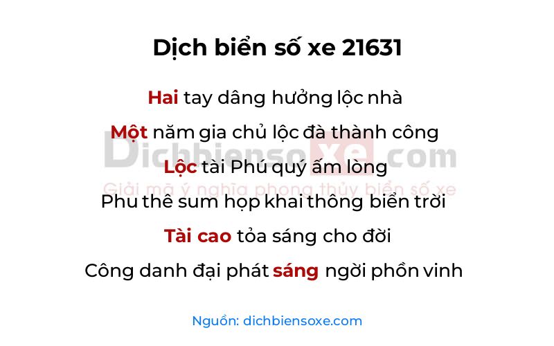 Dịch thơ biển số 21631