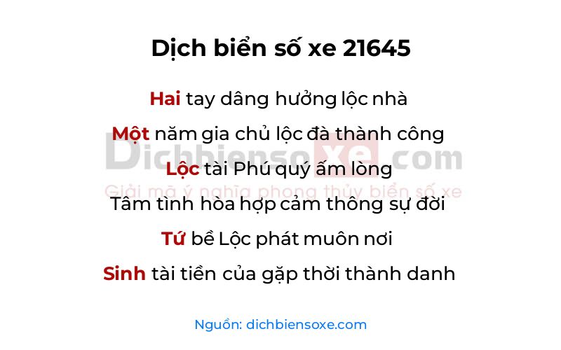 Dịch thơ biển số 21645